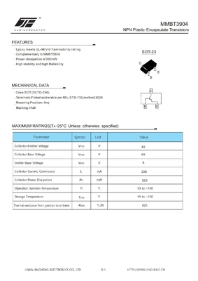 MMBT3904 200mW NPN Plastic Encapsulate Transistors with NO LIGHT and SOT-23 Package